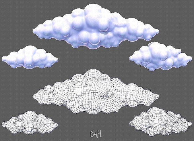 Clouds cartoon V03 Low-poly 3D model