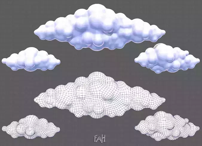 Clouds cartoon V03 Low-poly 3D model