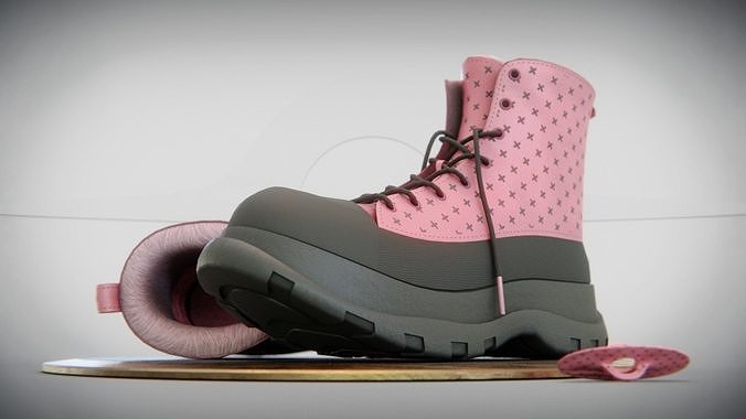 Grey-Pink PBR Footware Urban PBR Boots Low-poly 3D model