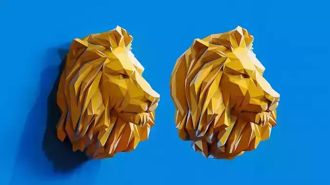 Low poly Lion Head Pendant Papercraft
