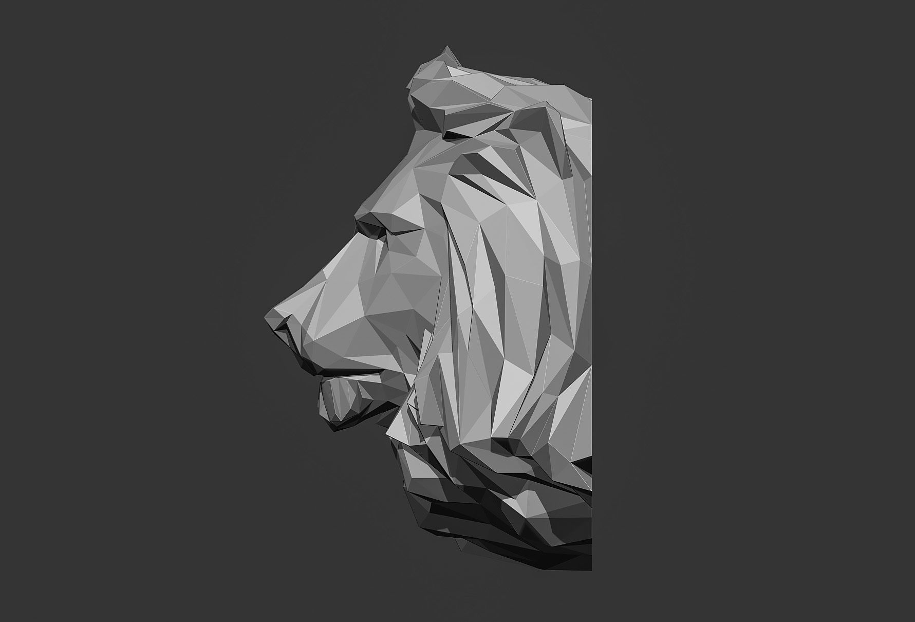 Low poly Lion Head Pendant Papercraft 3D print model_15