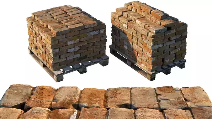 Pallets with old bricks 3D model