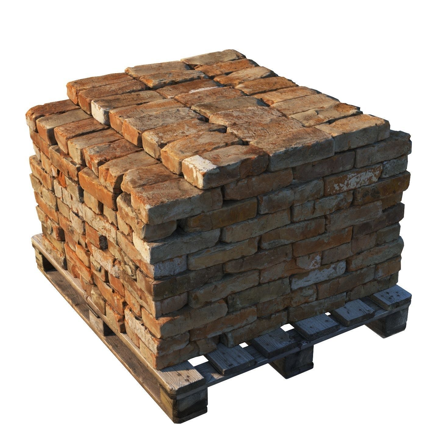 Pallets with old bricks 3D model_2