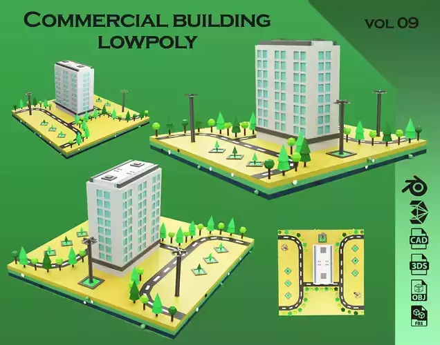 Commercial building Low poly Vol 09