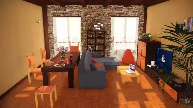 Living room with dining room 3D model