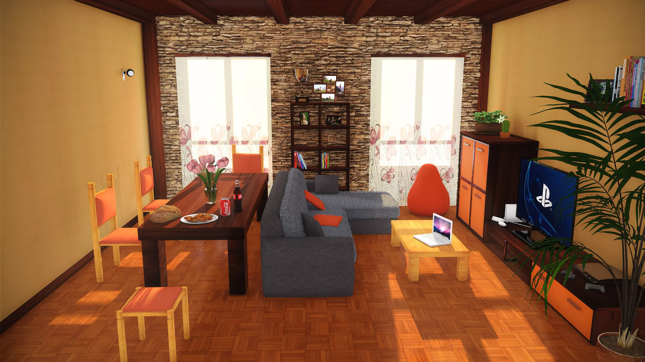 Living room with dining room 3D model