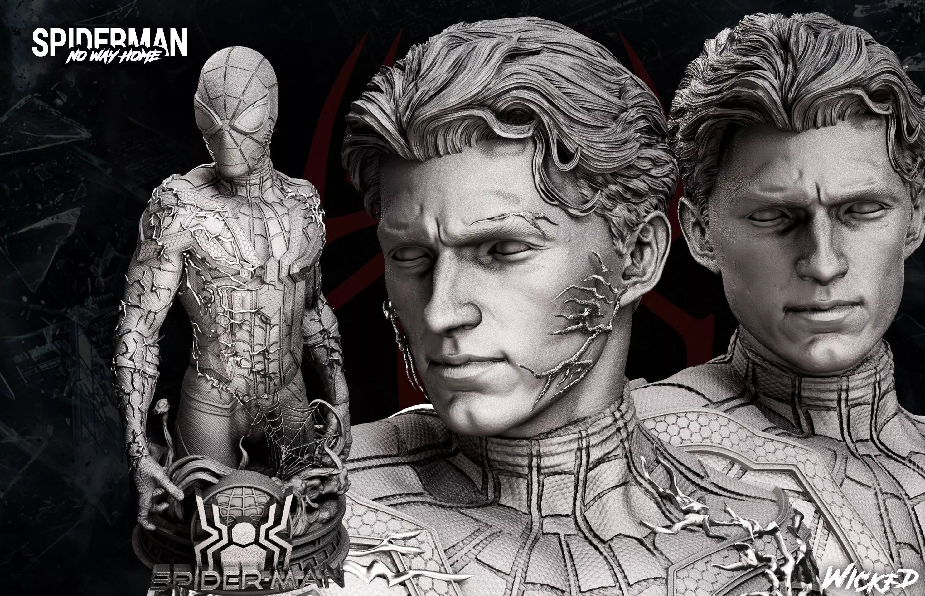 Wicked Marvel Spiderman Tom Holland Bust 3D print model 3D print model_0