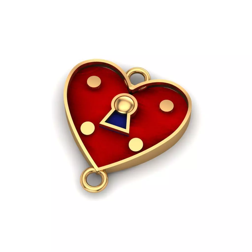 Jewelry gold heart with lock and key 3D print model_0