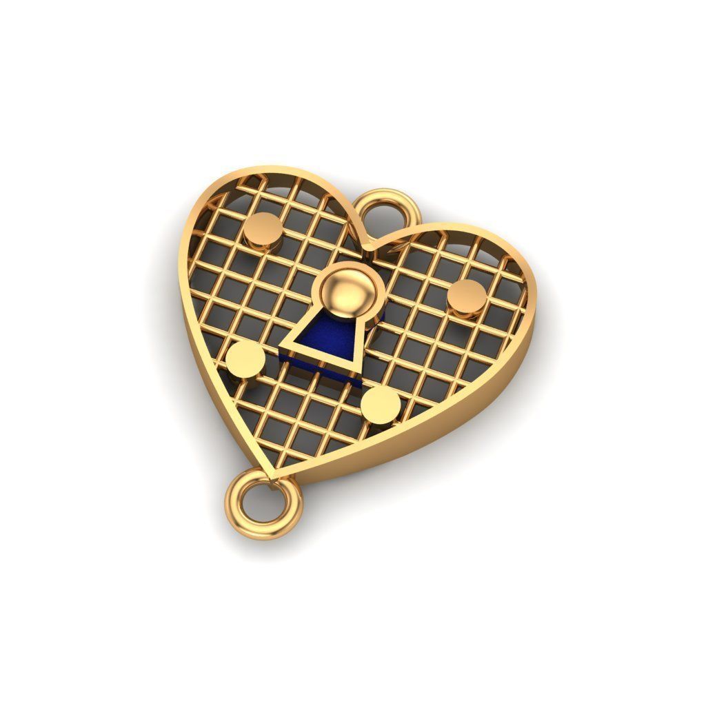 Jewelry gold heart with lock and key 3D print model_1