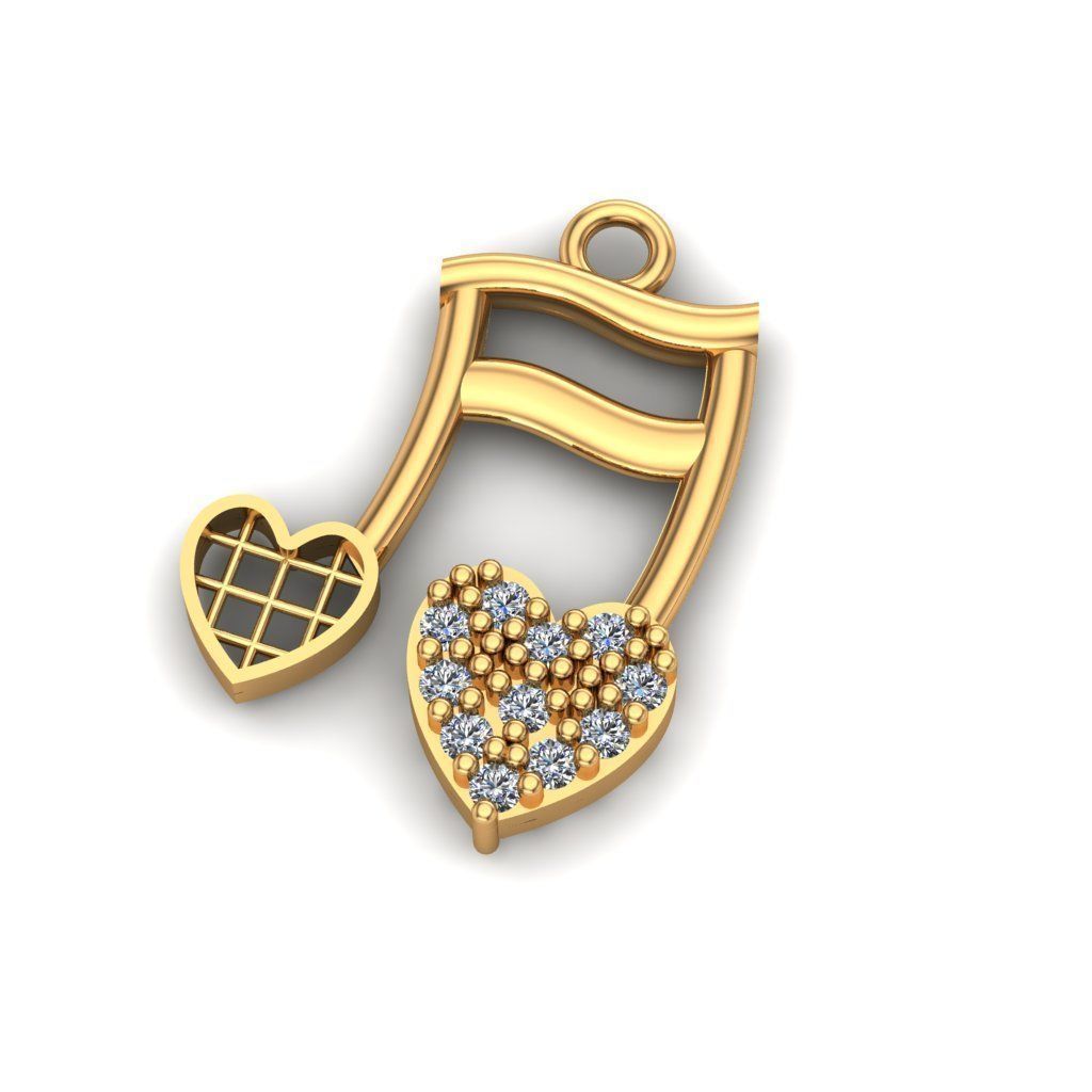 Jewelry musical note with heart and diamonds 3D print model_1