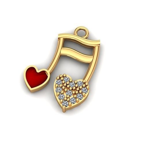 Jewelry musical note with heart and diamonds 3D print model