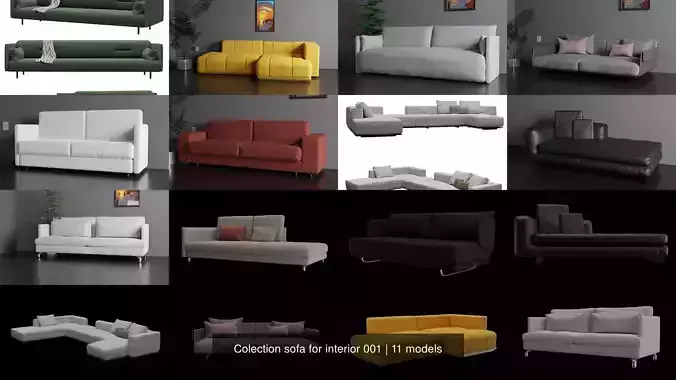 Colection sofa for interior 001 3D Model Collection