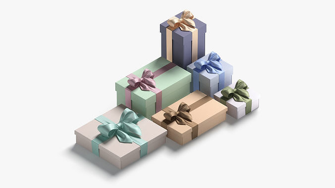 Gift boxes set - 6 box shapes Low-poly 3D model