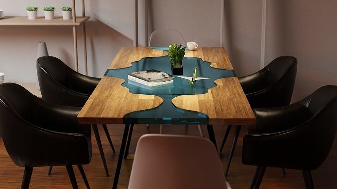 Epoxy Dining Table with Chairs 3D model