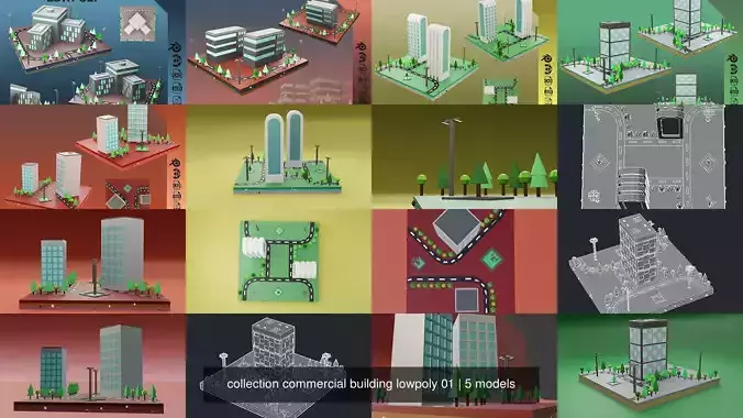 collection commercial building lowpoly 01