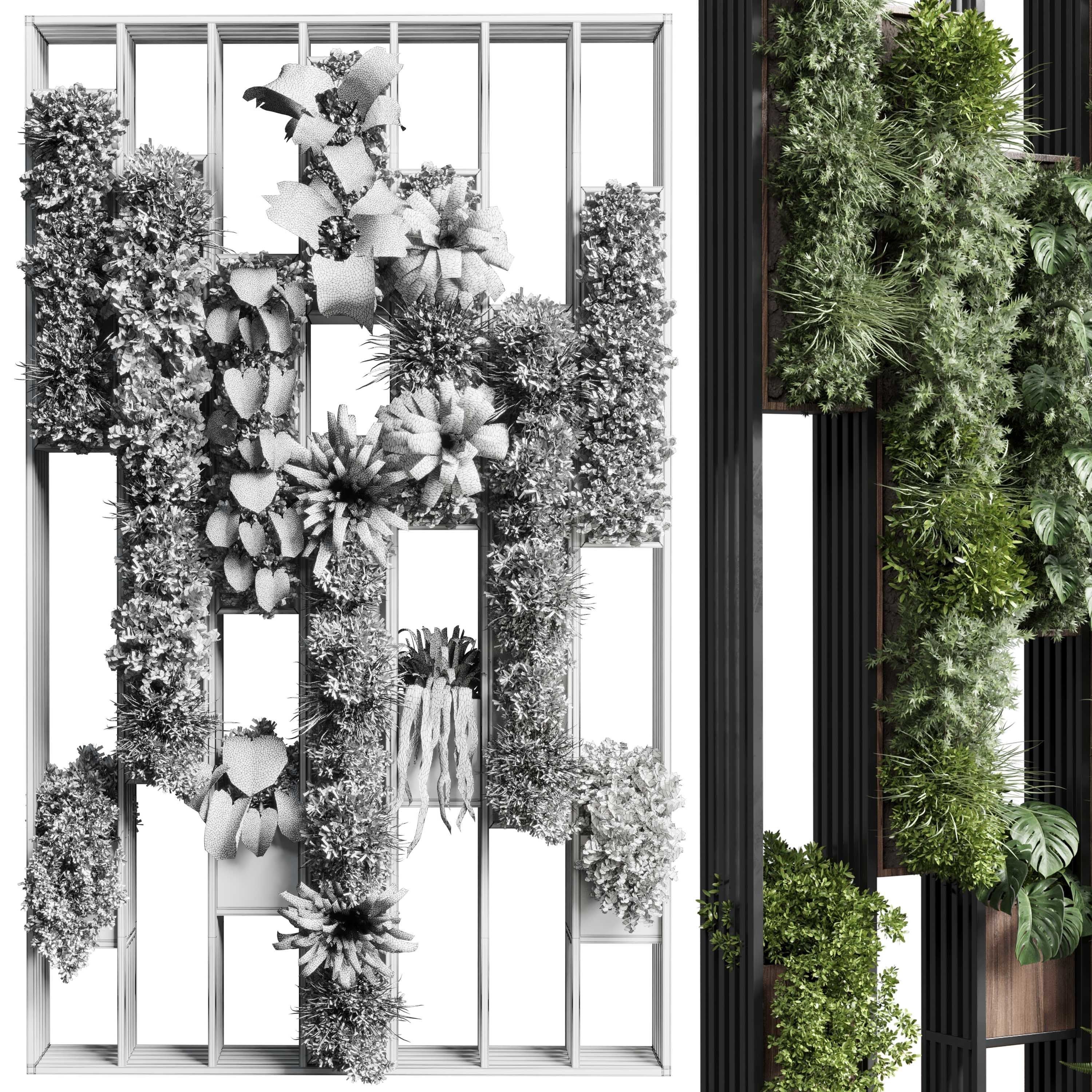plants set partition in  Vertical graden wall decor box 3D model_5