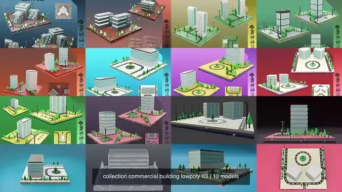 collection commercial building lowpoly 03