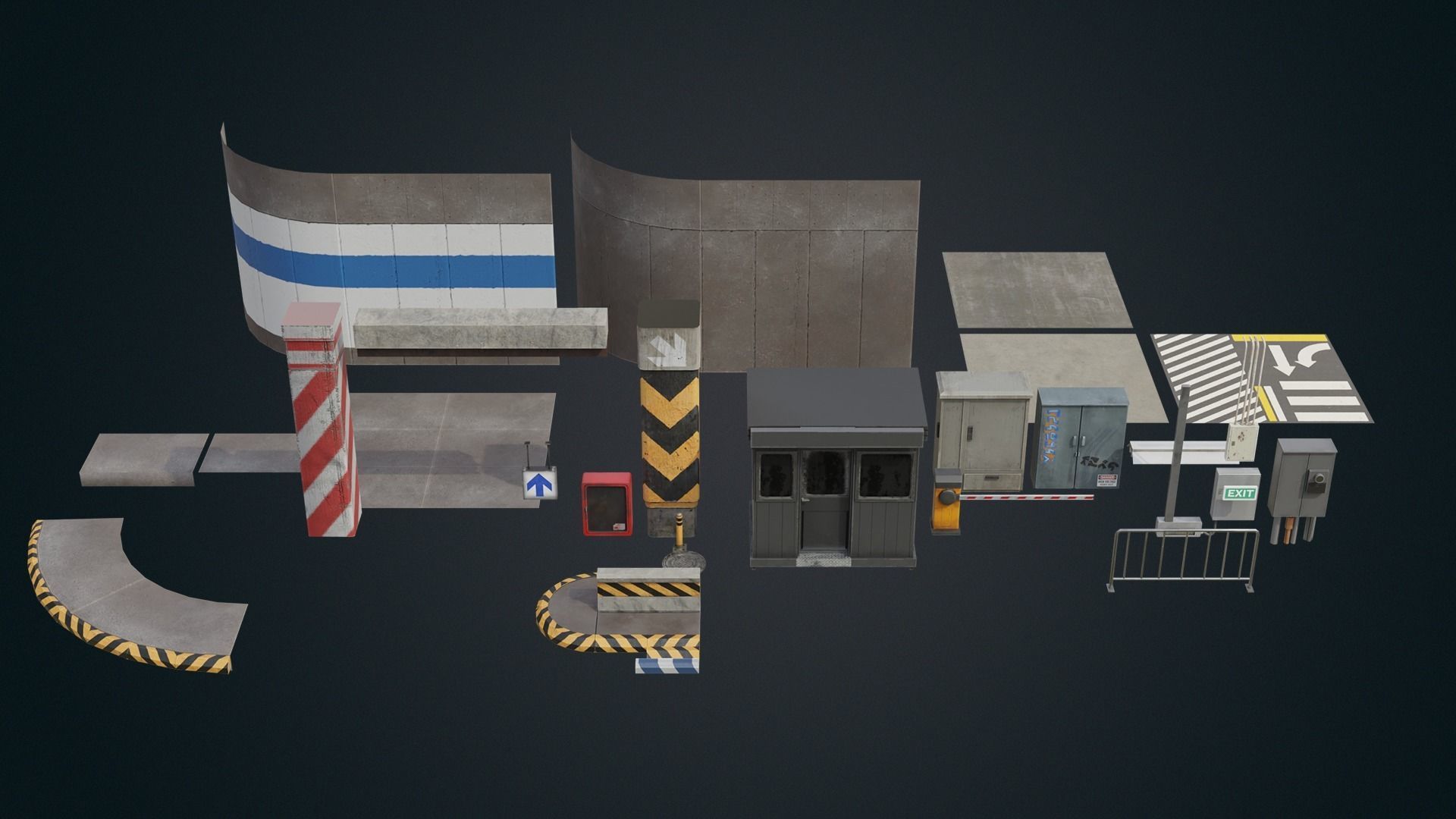 Underground parking lot props  Low-poly 3D model_1