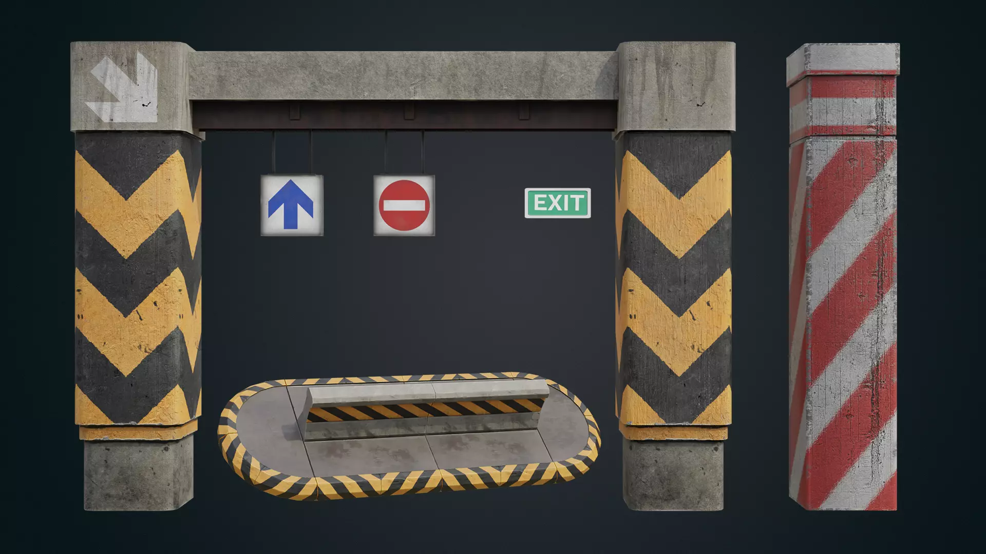 Underground parking lot props  Low-poly 3D model_0