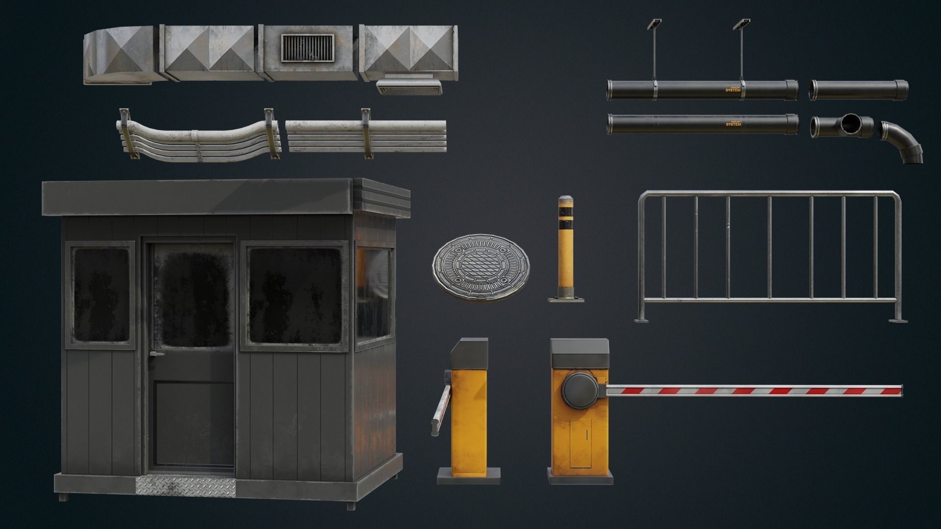 Underground parking lot props  Low-poly 3D model_3