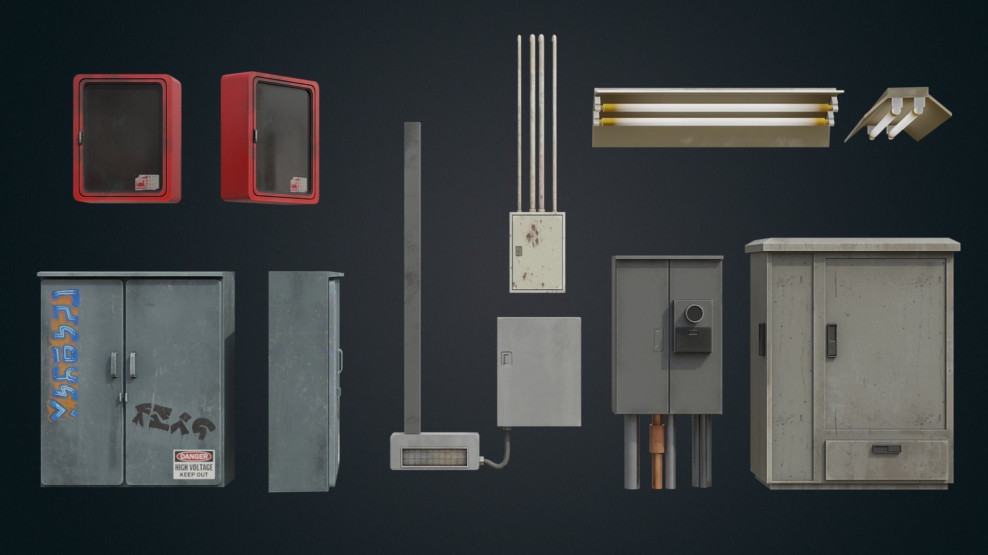 Underground parking lot props  Low-poly 3D model_2