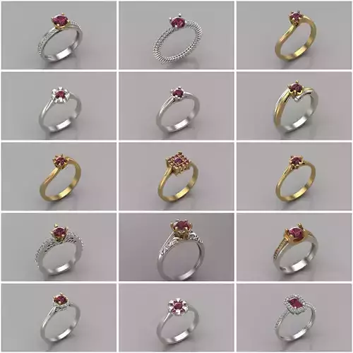 53 Files - Women Ring With Stone Mix Model Print 3DM 