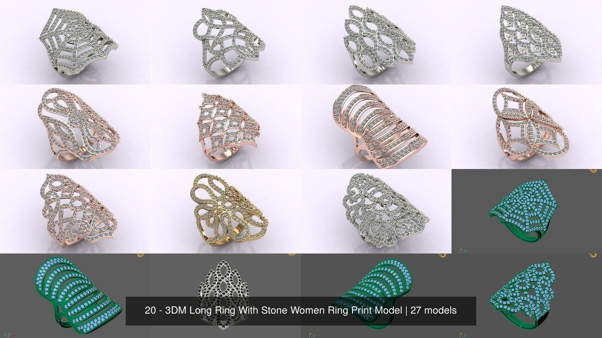 27 Files - 3DM Long Ring With Stone Women Ring Print Model 3D Model Collection_2