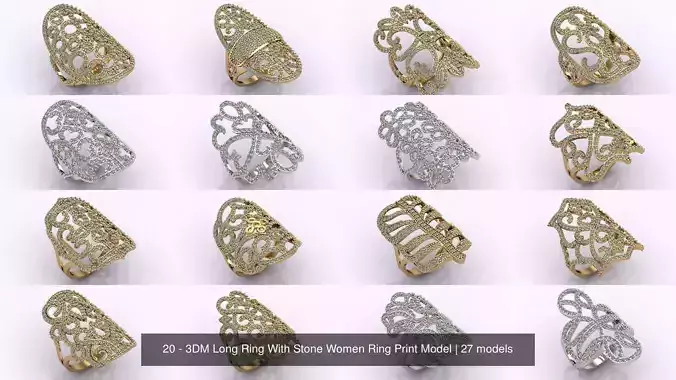 27 Files - 3DM Long Ring With Stone Women Ring Print Model