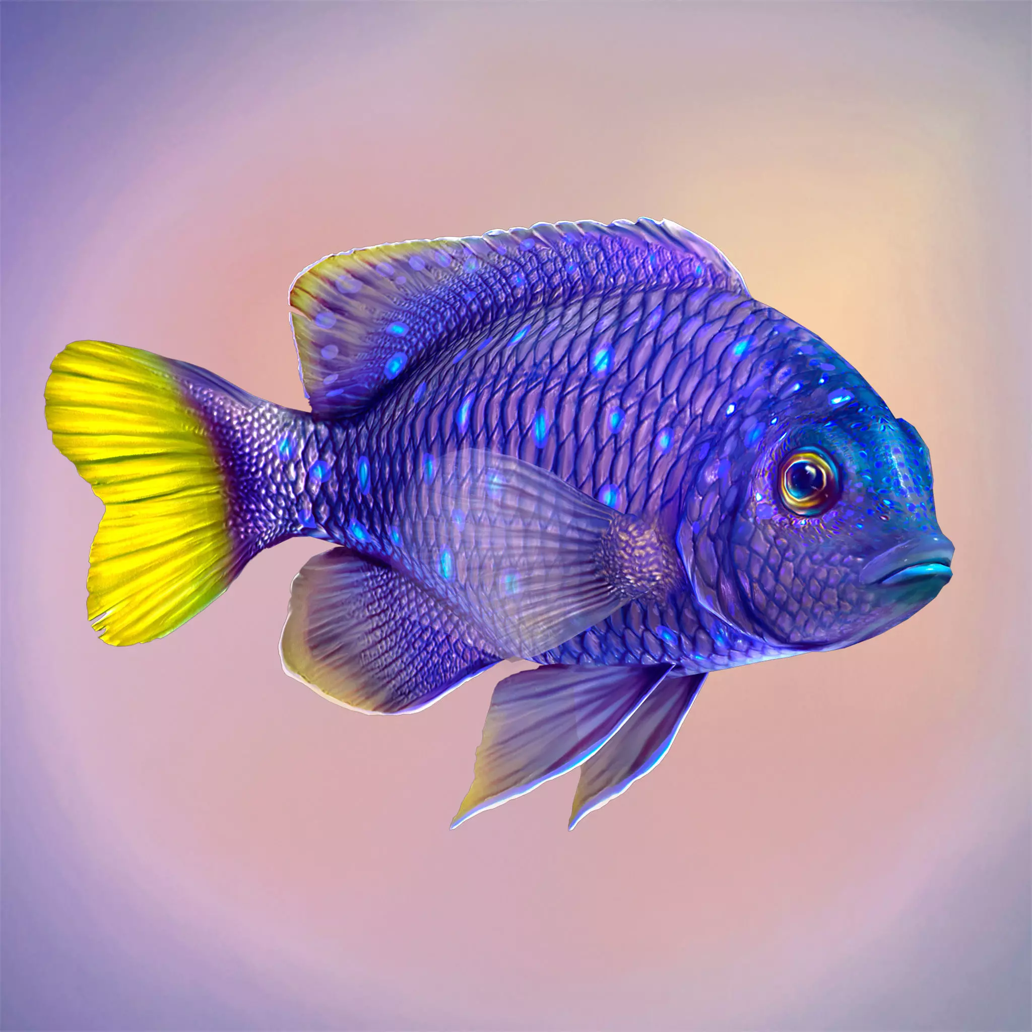 Fish Microspathodon Chrysurus Low-poly 3D model_0