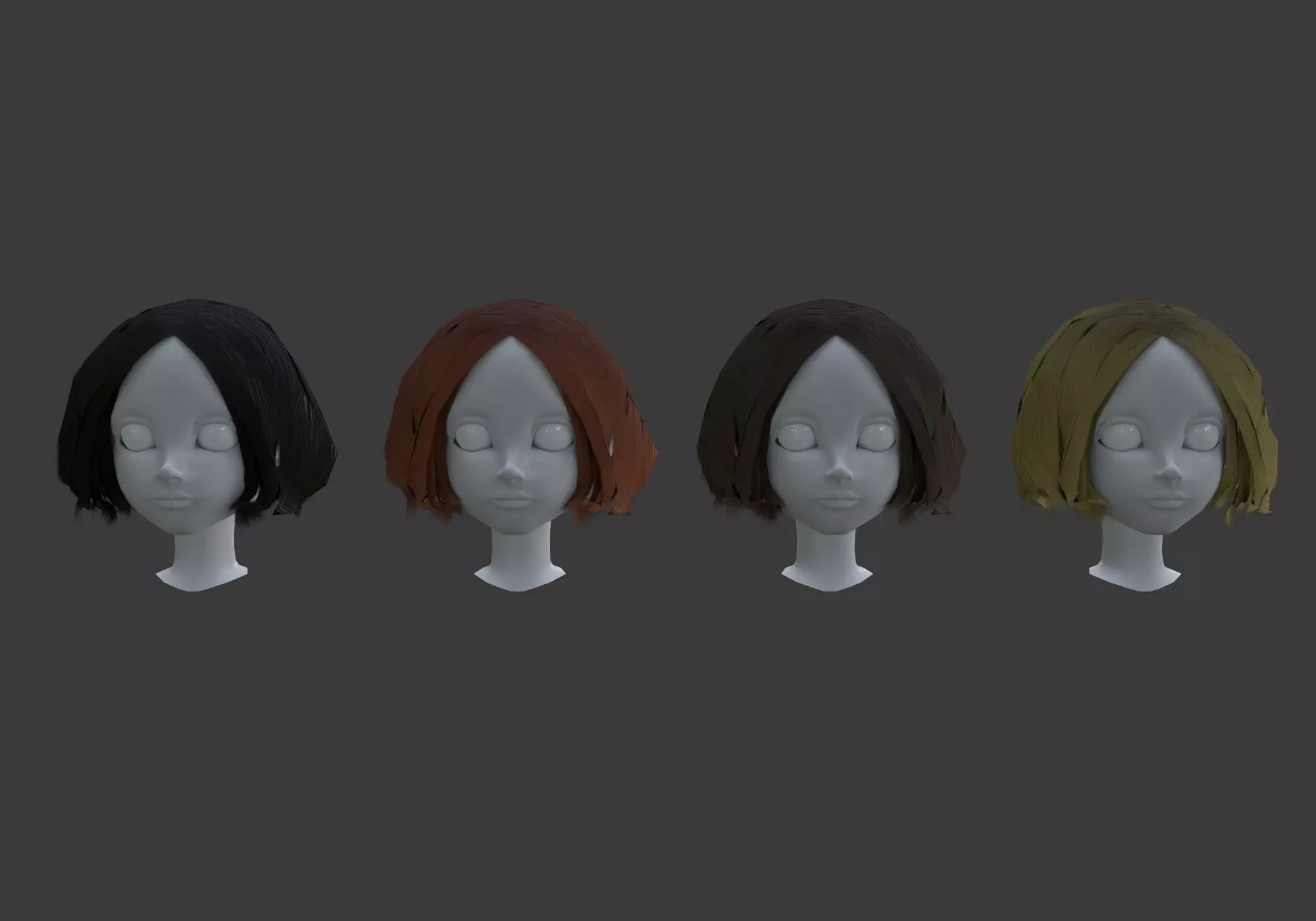 low poly hairstyle in 4 colors Low-poly 3D model