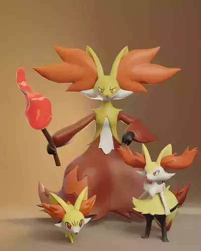 Pokemon - Fennekin Braixen and Delphox 3D print model