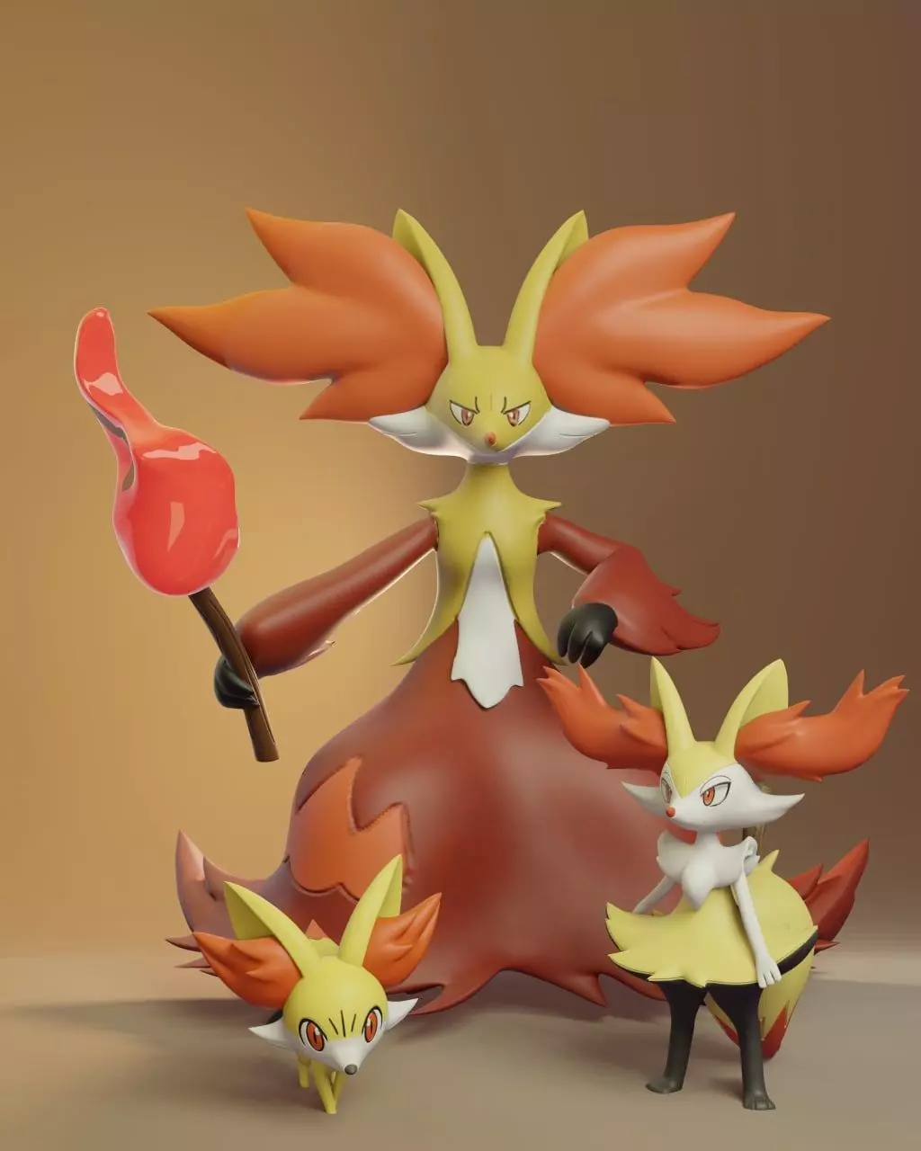 Pokemon - Fennekin Braixen and Delphox 3D print model_0