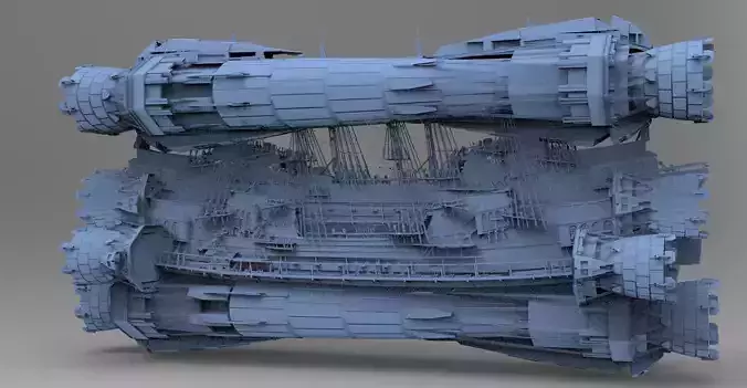 Sci fi Airship Space design City 3