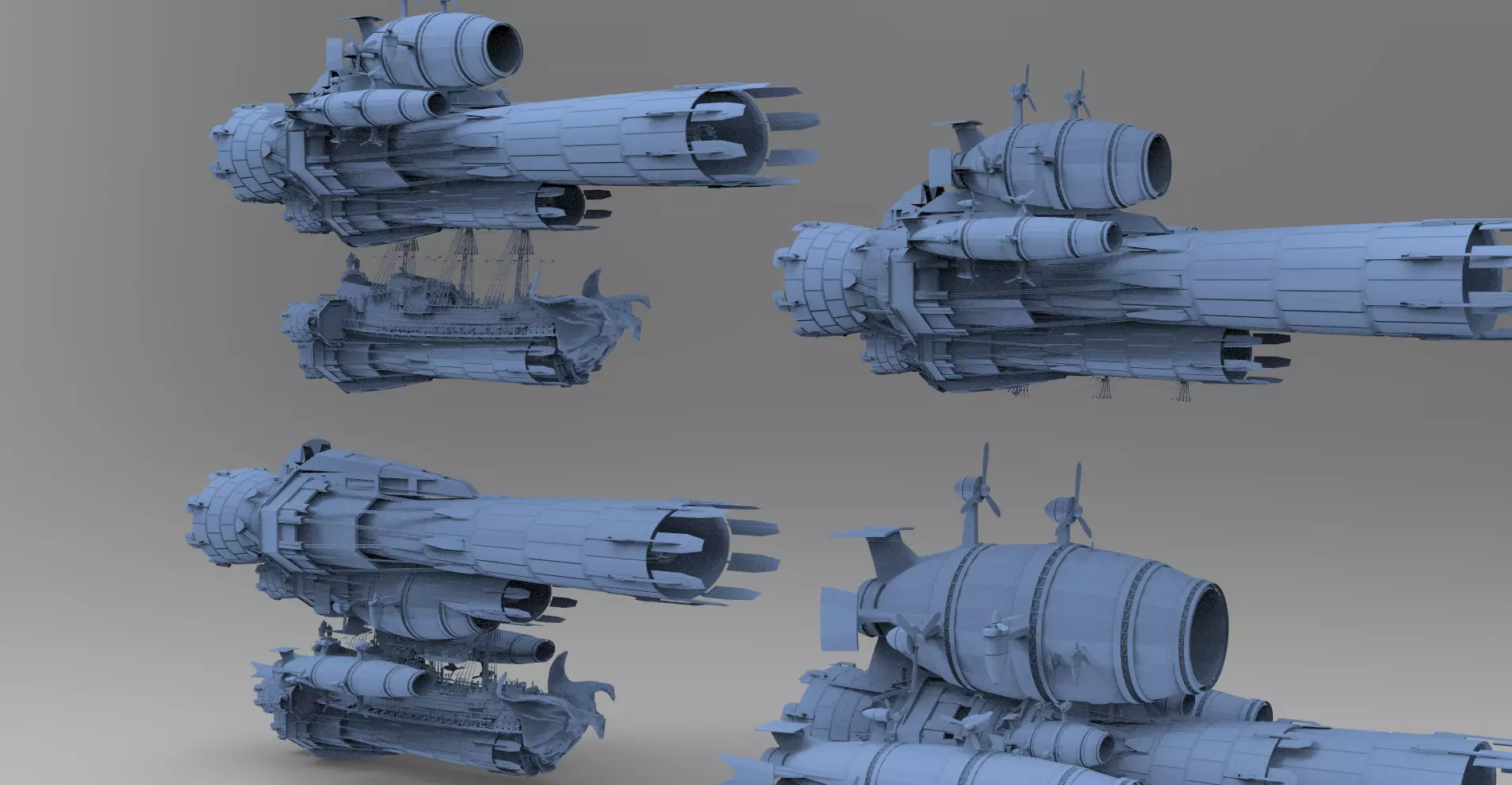 Sci fi Airship Space design City 6 designs  3D model_0