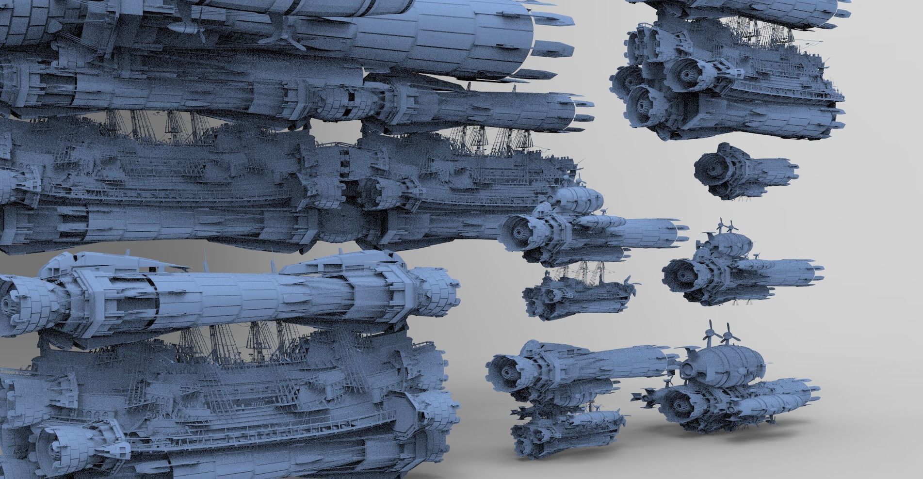 Sci fi Airship Space design City 6 designs  3D model_1