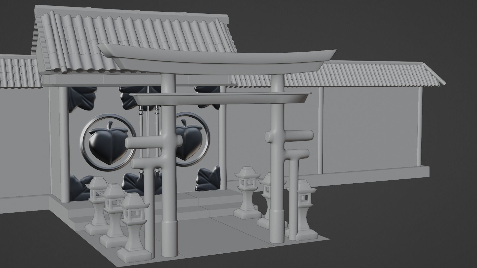 Chinese Temple Walls and Entrance 3D model_5