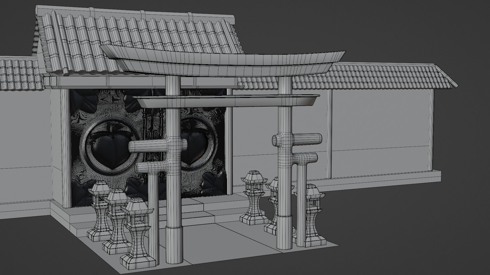 Chinese Temple Walls and Entrance 3D model_6