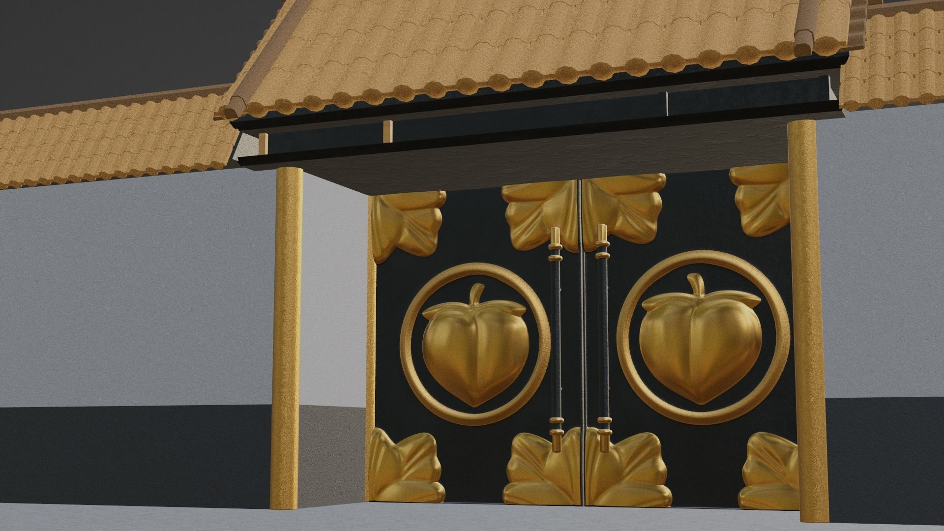 Chinese Temple Walls and Entrance 3D model_16