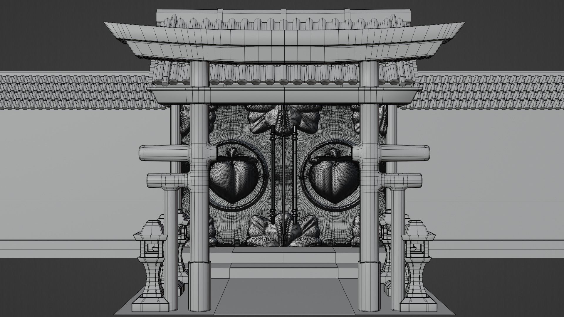 Chinese Temple Walls and Entrance 3D model_9