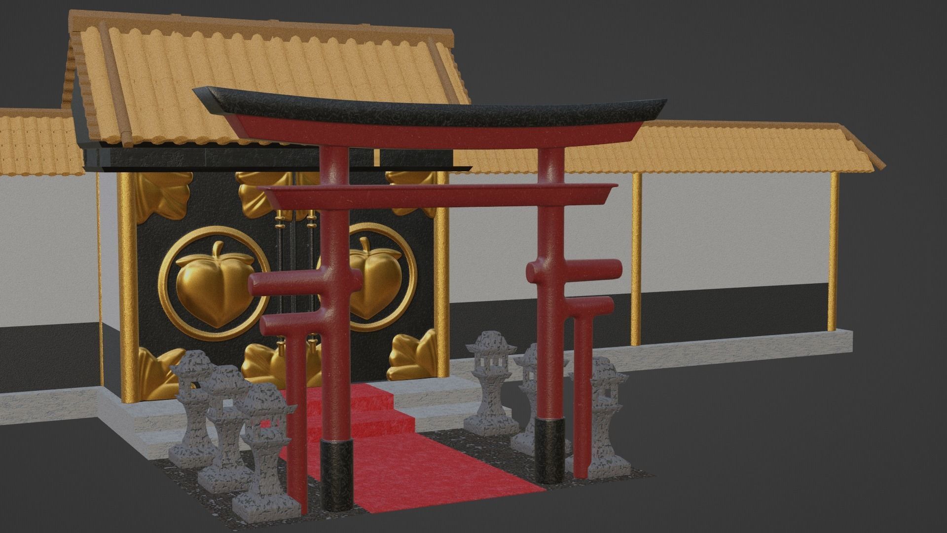 Chinese Temple Walls and Entrance 3D model_4