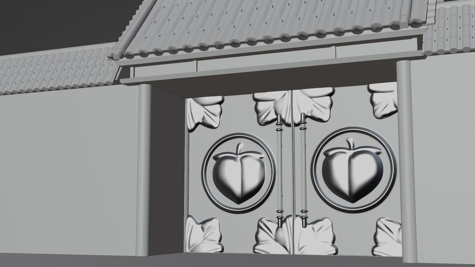 Chinese Temple Walls and Entrance 3D model_17