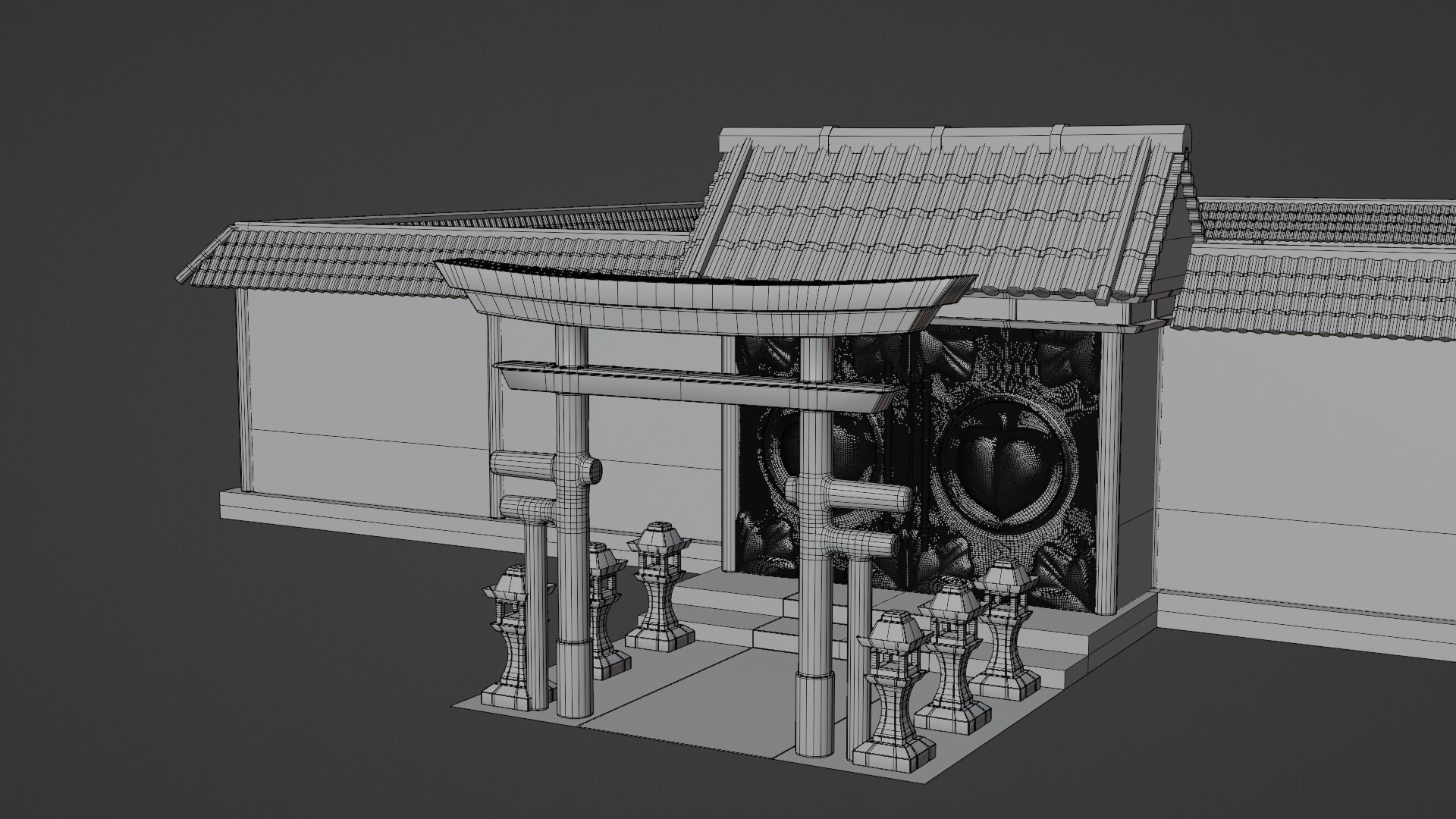 Chinese Temple Walls and Entrance 3D model_3