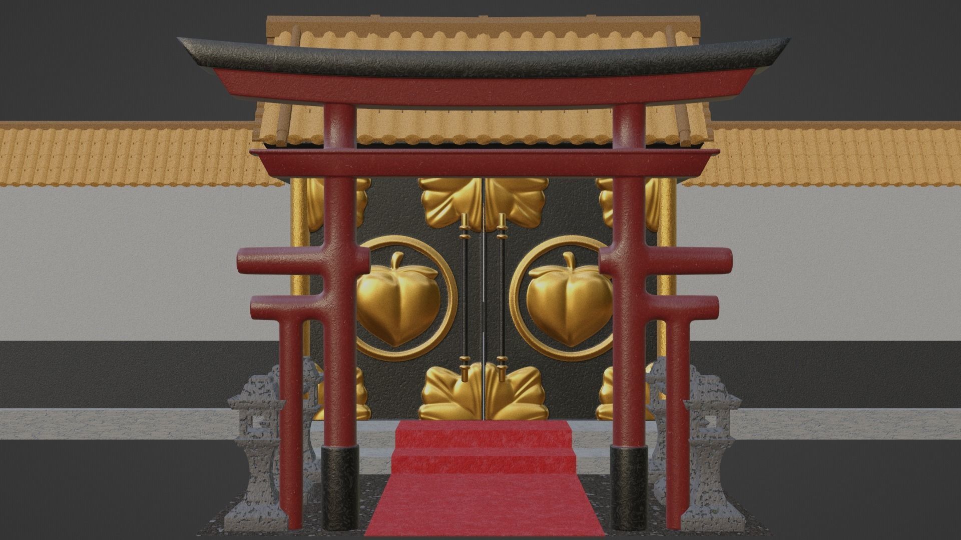 Chinese Temple Walls and Entrance 3D model_7