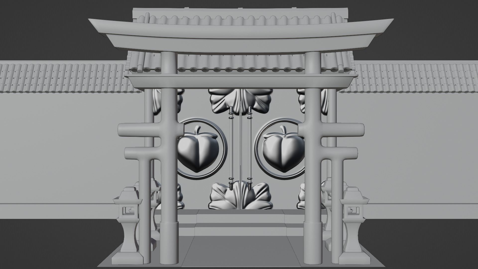 Chinese Temple Walls and Entrance 3D model_8