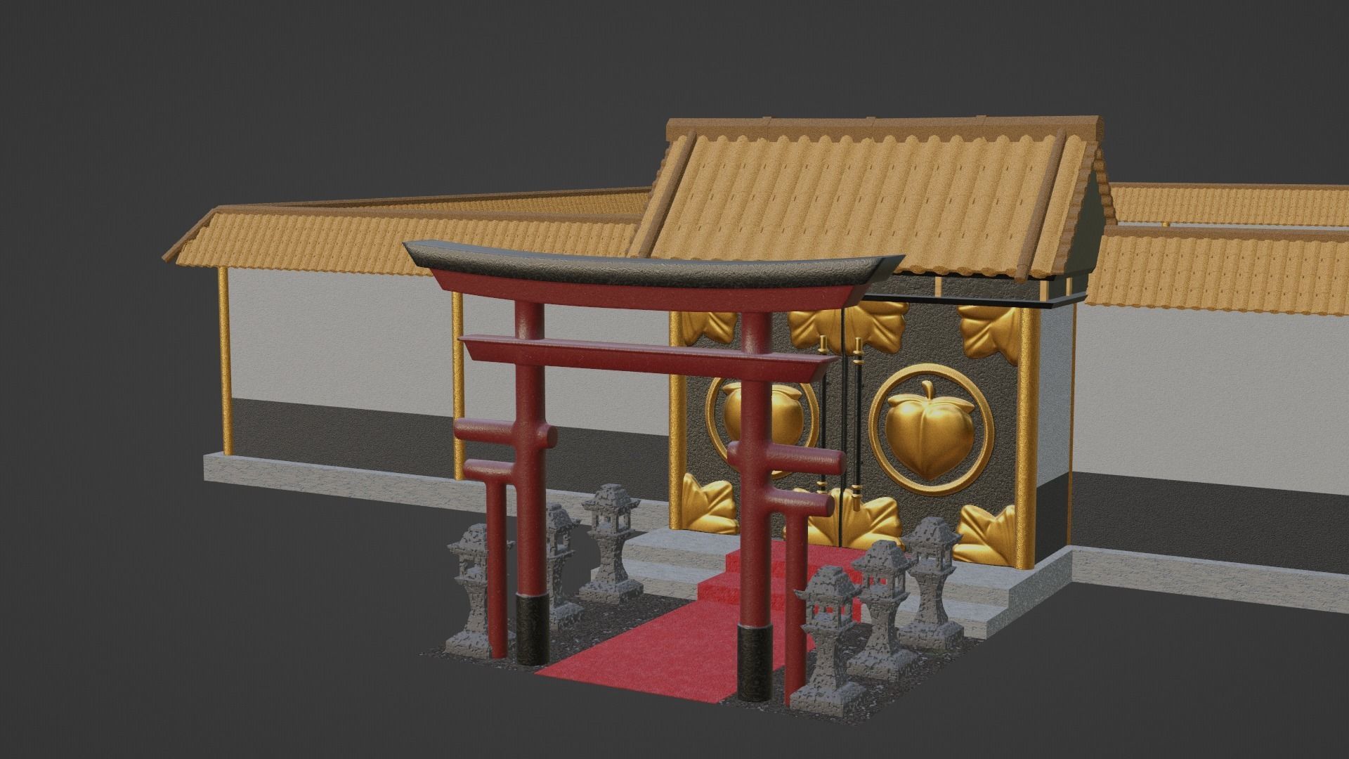 Chinese Temple Walls and Entrance 3D model_1
