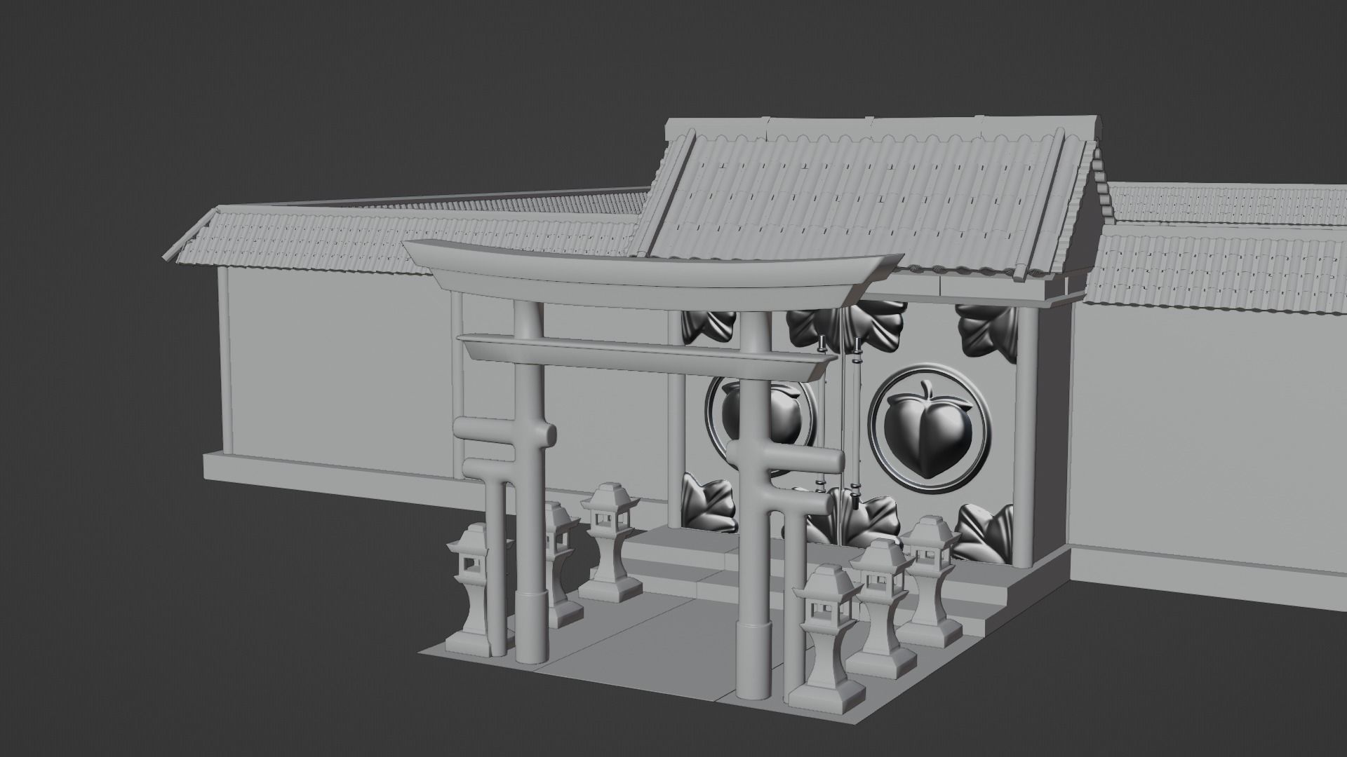 Chinese Temple Walls and Entrance 3D model_2