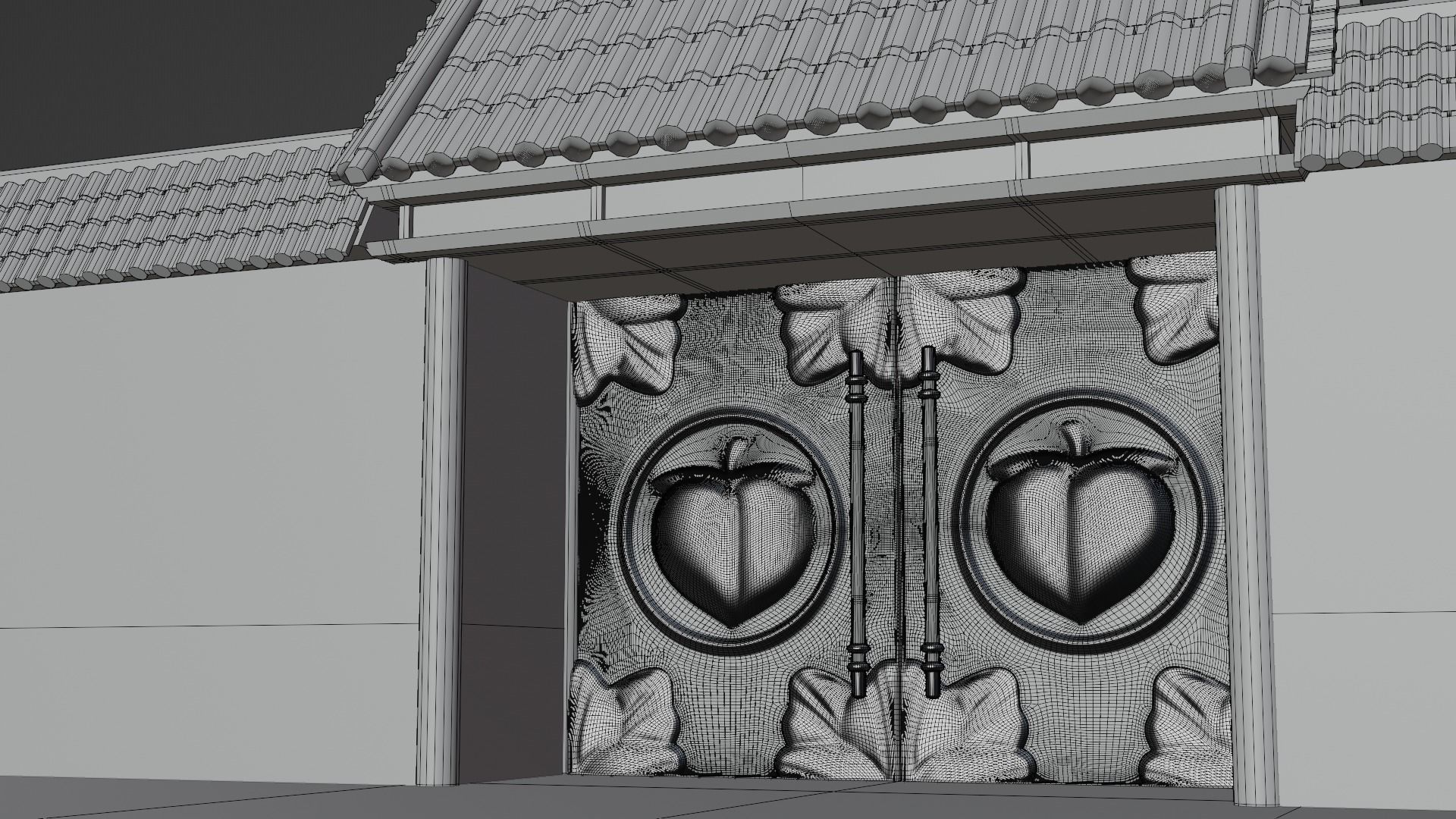Chinese Temple Walls and Entrance 3D model_18