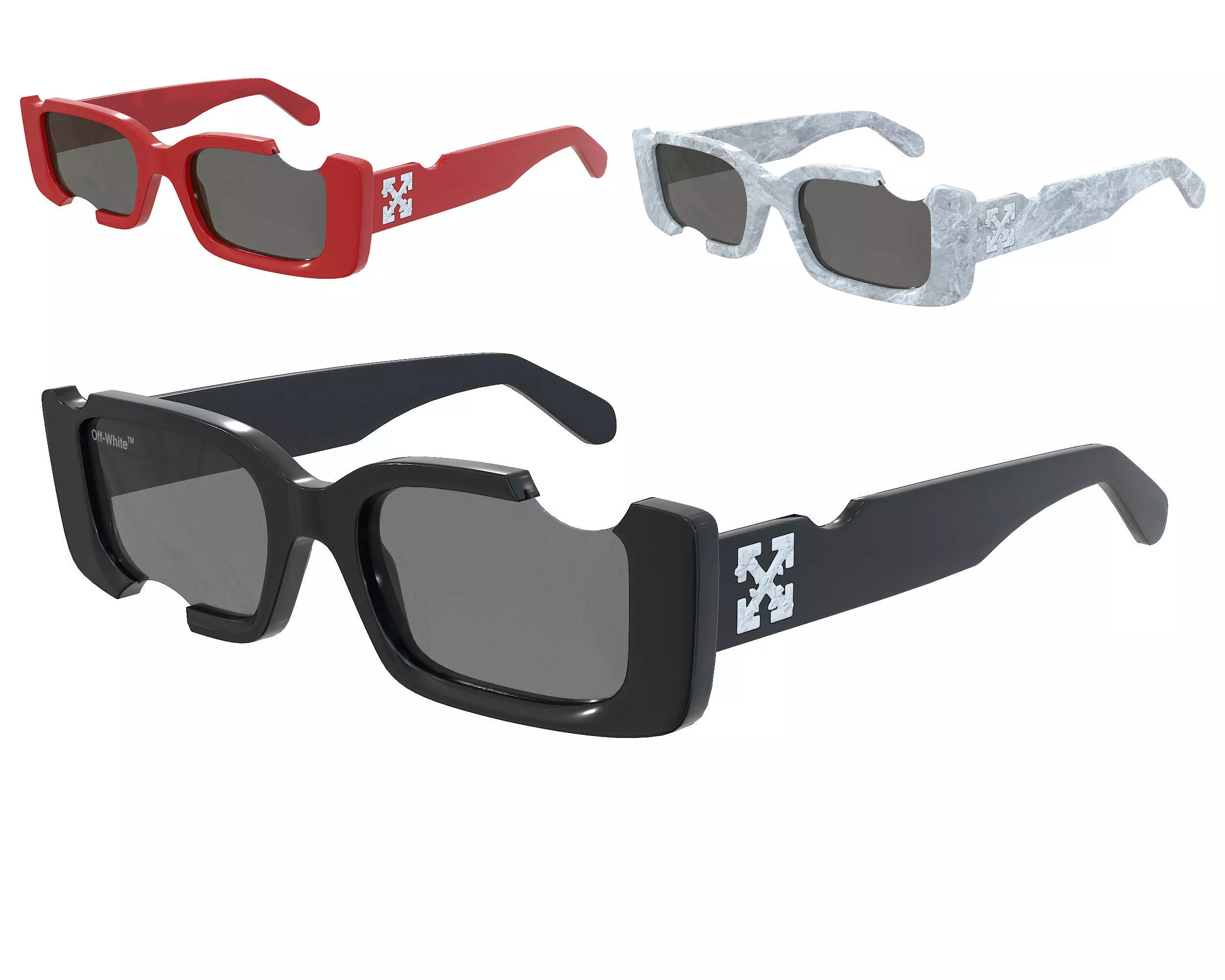 3D model Off-White Cady cut-out rectangular frame sunglasses VR
