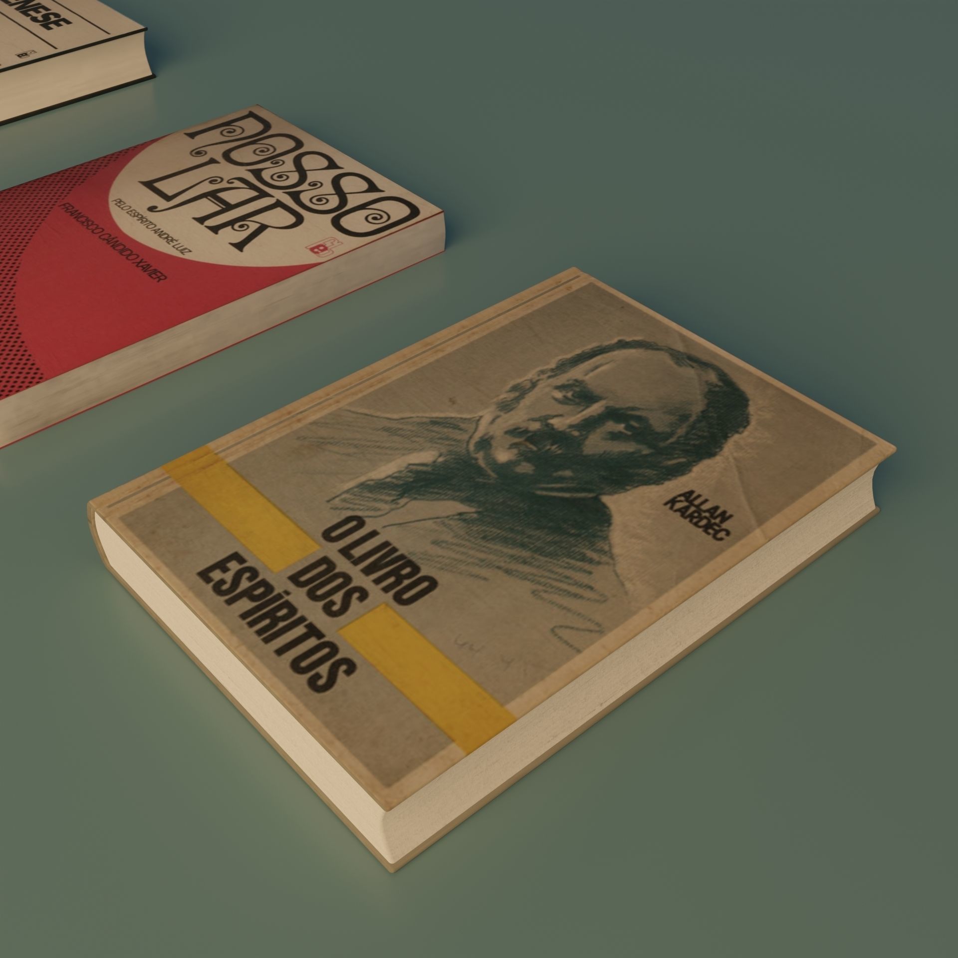 Books three on table Free 3D model_5