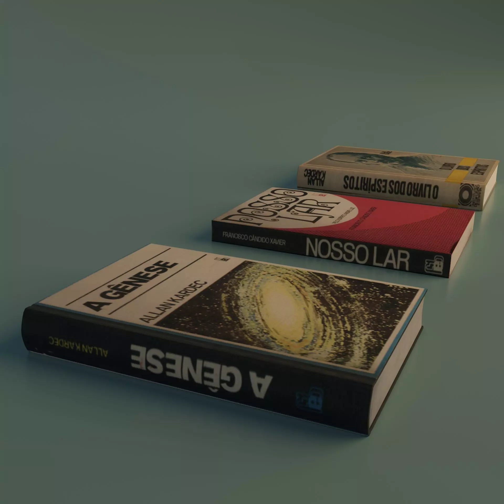 Books three on table Free 3D model_0